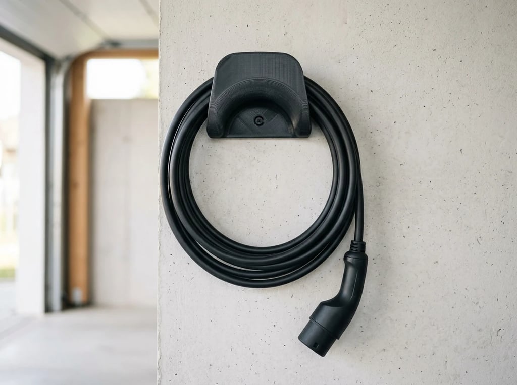 3D-printet holder til Type 2-ladekabel montert på vegg