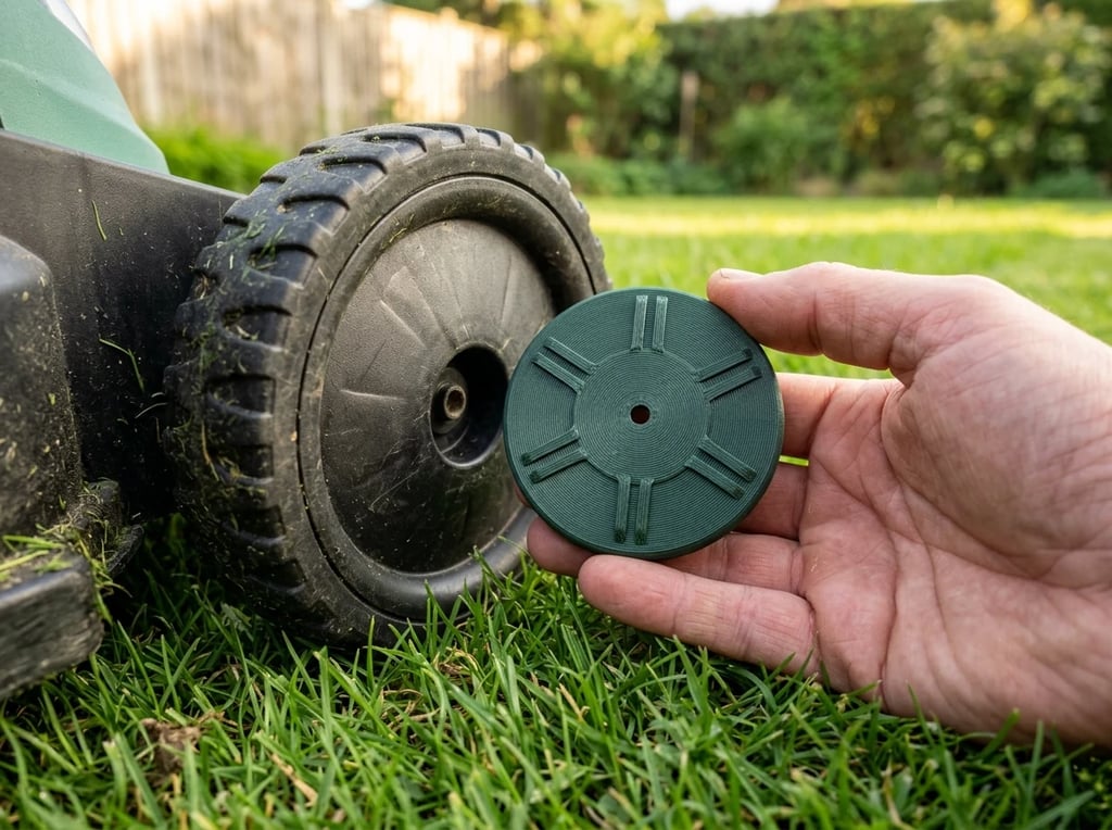 3D-printet hjuldeksel som passer til gressklipper