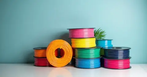 Fargerike filament-spoler arrangert profesjonelt